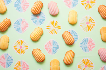madeleines arranged in a pattern on a pastel surfaceの素材