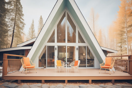 contemporary aframe with metal accents in forest settingの素材