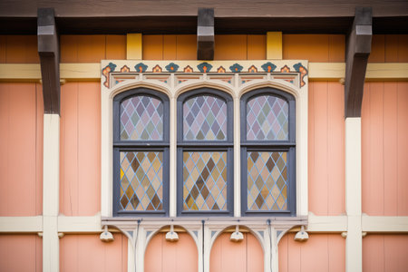 closeup of tudor window patterns and mullionsの素材