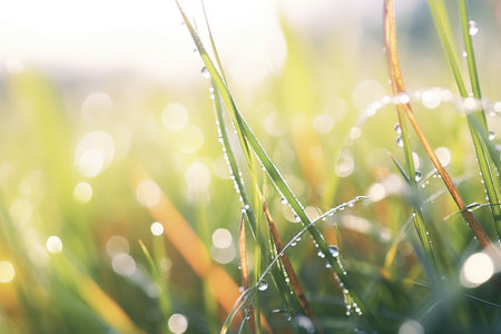 dew on the tips of grass bladesの素材