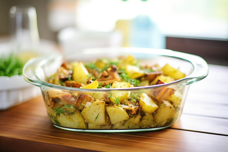 baked artichoke heart casserole in a glass dishの素材