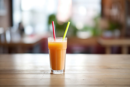 glass of cold-pressed juice with a biodegradable straw, focus on textureの素材