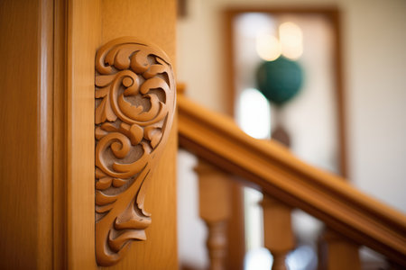 carved wood detailing on staircase railの素材