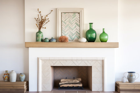 whitewashed fireplace with ceramicsの素材