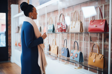 customer looking at boutique bags displayの素材