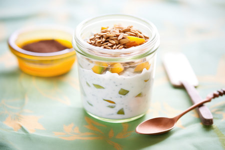 healthy snack: coconut yogurt with a topping of mixed seedsの素材