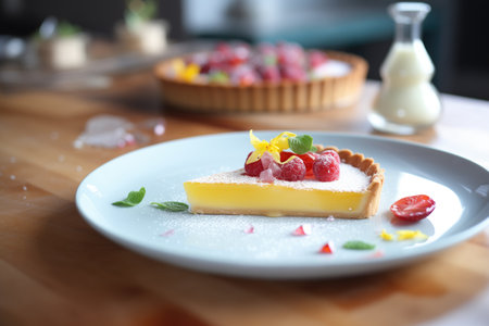 lemon tart with raspberries on the sideの素材