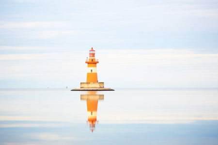 lighthouse reflection on glossy sea at calmの素材