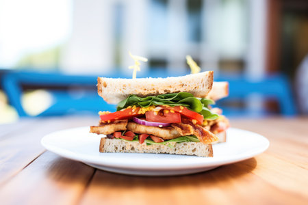 tempeh club sandwich with vegan bacon and mayoの素材
