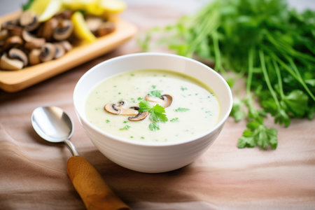 creamy mushroom and leek soup with parsleyの素材
