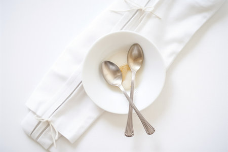 white textured linen with sachet and silver spoonの素材