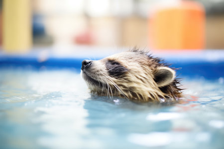 raccoon undergoing water therapyの素材