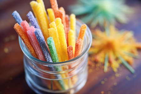 colorful churro loops with sugar crystals visibleの素材