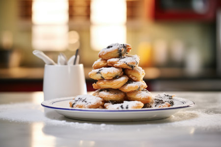 stack of deep-fried oreos with powdered sugarの素材