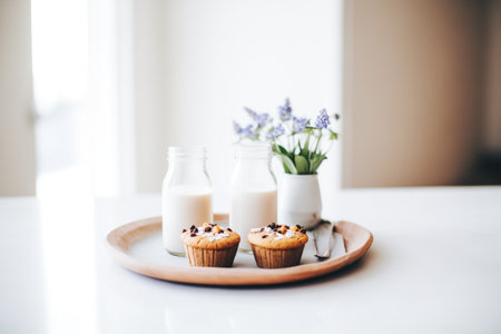 vegan muffins with plant milk on sideの素材
