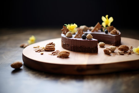 raw cacao cake with walnut pieces displayedの素材