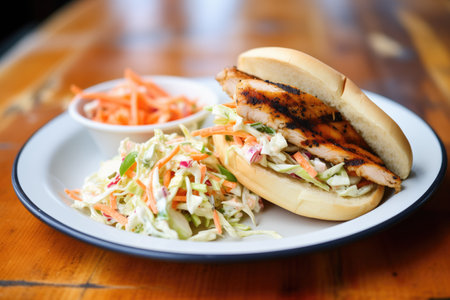 grilled chicken sub with grill marks, side of coleslawの素材