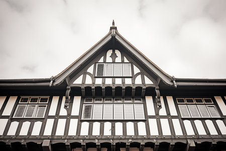 black and white halftimbered tudor facadeの素材