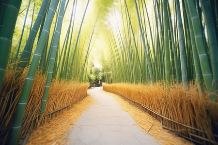 pathway meandering through a bamboo forestの素材