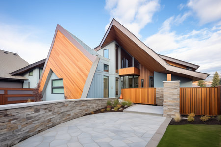 angular woodshingle home with contemporary designの素材
