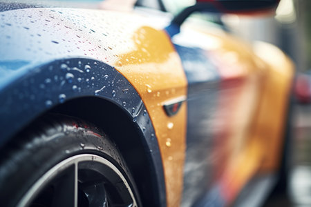 close-up of water droplets on a newly car surfaceの素材
