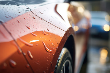 close-up of water droplets on a newly car surfaceの素材