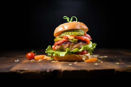 cheeseburger on dark background, spotlight on burgerの素材