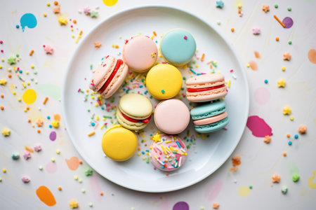 colorful ice cream macaron assortment on plateの素材