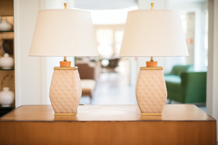 couple of matching lamps on twin nightstandsの素材