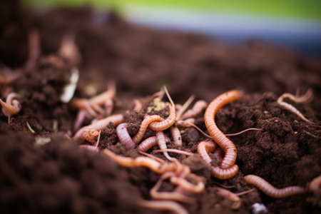 closeup of earthworms in dark rich compost soilの素材