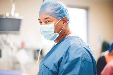 surgeon in scrubs preparing for operationの素材
