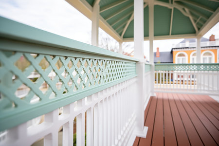 detail of shingle pattern and wide veranda railingsの素材