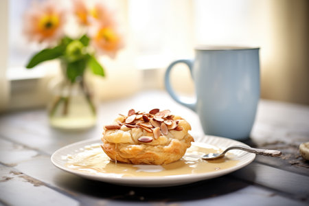 almond danish pastry with a coffee cupの素材