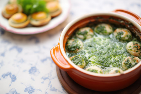escargot with herb-garlic sauce in ceramic potの素材