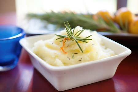 mashed potatoes with fresh rosemary sprig decorationの素材