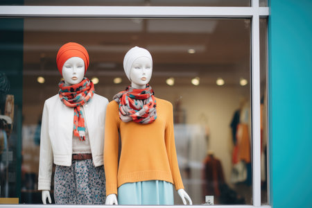 mannequins dressed in latest fashion in storefrontの素材