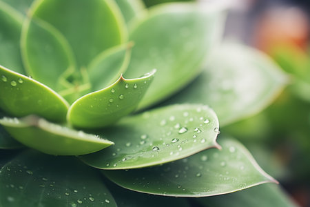 closeup of a succulent plant with water droplets on leavesの写真素材