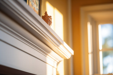 evening light casting a warm glow on georgian dentil moldingの写真素材