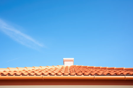 detailed shot of terracotta roof lines against a clear blue sky on mediterranean house