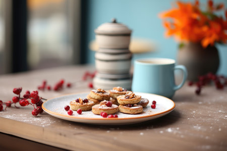muffins with cranberries on a ceramic plateの写真素材