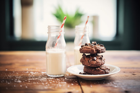 double chocolate muffins with a milk bottleの写真素材