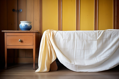 a silk bedspread draped on a wooden bedの素材