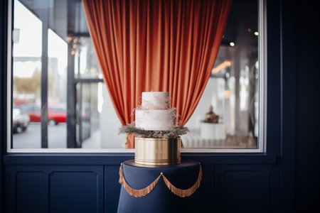 velvet rope barrier in front of luxury cake window setupの素材