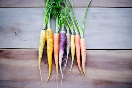 a selection of freshly harvested rainbow carrotsの素材