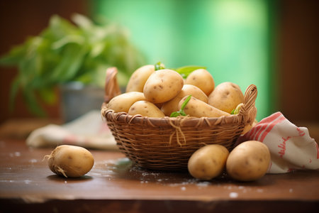 basket with freshly harvested organic potatoesの素材