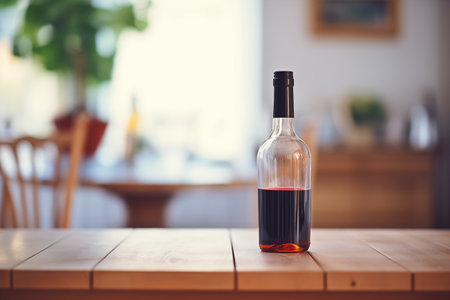 a bottle of homemade red wine on a tableの素材