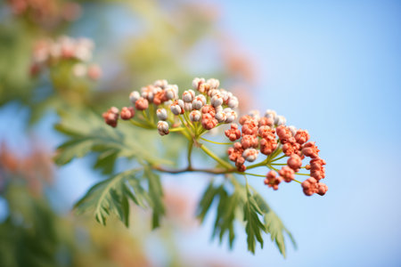 close-up of a rowan tree in bloomの素材