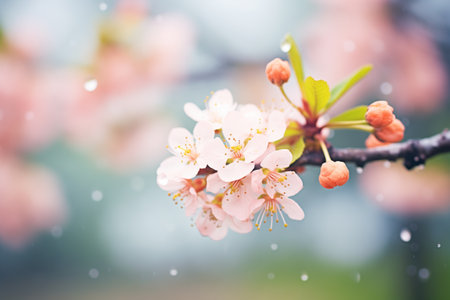 rain droplets on cherry blossoms in springの素材