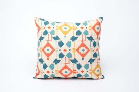 isolated geometrically patterned cushion on white backgroundの素材