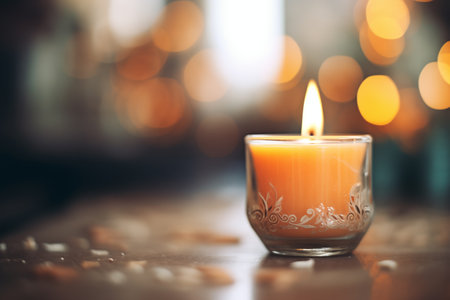 macro shot of lit candle with essential oilsの素材